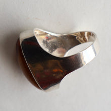 Load image into Gallery viewer, Vintage 1977 Hallmarked Space Age Silver Rings with Oval Tiger&#39;s Eye Inclusion. Size O

