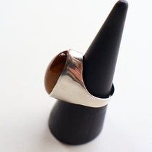 Load image into Gallery viewer, Vintage 1977 Hallmarked Space Age Silver Rings with Oval Tiger&#39;s Eye Inclusion. Size O
