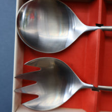 Load image into Gallery viewer, Vintage 1950s NORWEGIAN Norstaal INKA Brushed Stainless Steel Cutlery. Pair of Salad Servers
