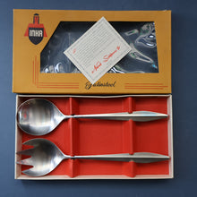 Load image into Gallery viewer, Vintage 1950s NORWEGIAN Norstaal INKA Brushed Stainless Steel Cutlery. Pair of Salad Servers
