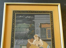 Load image into Gallery viewer, Original Indian Mughal Style Watercolour Painting on Paper. Courting Couple in the Moonlight Relaxing on a Balcony
