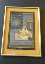 Load image into Gallery viewer, Original Indian Mughal Style Watercolour Painting on Paper. Courting Couple in the Moonlight Relaxing on a Balcony
