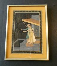 Load image into Gallery viewer, Original Indian Mughal Style Watercolour Painting on Paper. Couple in the Moonlight Watching a Firework Display
