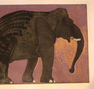 AMERICAN ART. Robert Rivers: Large 1999 Limited Edition Etching Printed in Colour Using Three Plates.  Entitled "Elephant in Purple Garden". FRAMED