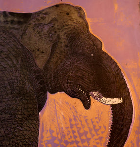 AMERICAN ART. Robert Rivers: Large 1990s Colour Etching Entitled "Elephant in Purple Garden". FRAMED