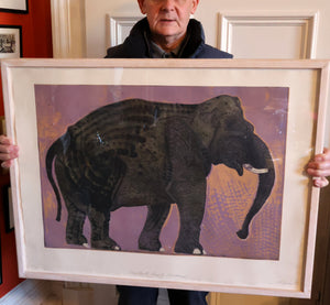 AMERICAN ART. Robert Rivers: Large 1999 Limited Edition Etching Printed in Colour Using Three Plates.  Entitled "Elephant in Purple Garden". FRAMED