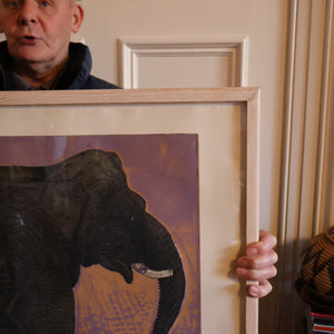 AMERICAN ART. Robert Rivers: Large 1990s Colour Etching Entitled "Elephant in Purple Garden". FRAMED