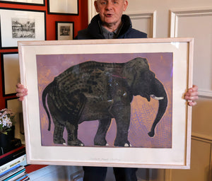 AMERICAN ART. Robert Rivers: Large 1999 Limited Edition Etching Printed in Colour Using Three Plates.  Entitled "Elephant in Purple Garden". FRAMED