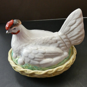 Victorian Antique White Staffordshire Hen on a Nest 19th century