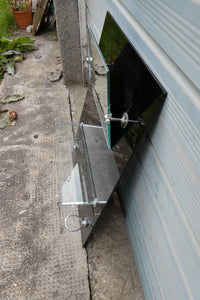 Vintage 1930s Art Deco Black Vitrolite Glass Bathroom Splashback with Mirror and Glass Shelf