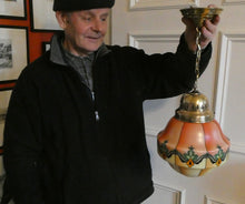 Load image into Gallery viewer, Early 20th Century Continental ART NOUVEAU / JUGENDSTIL Glass Hanging Light with Brass Fittings
