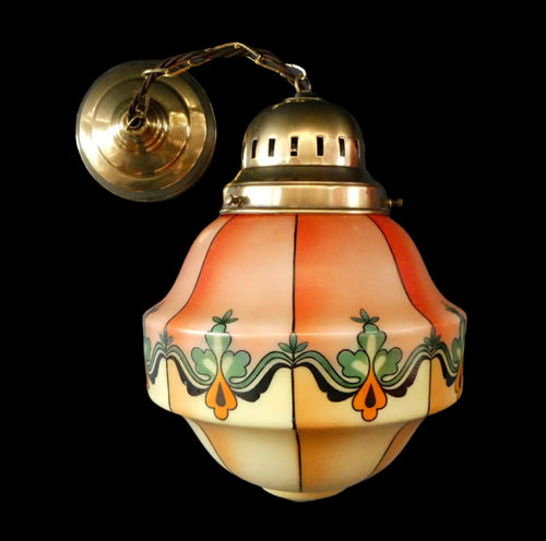 Early 20th Century Continental ART NOUVEAU / JUGENDSTIL Glass Hanging Light with Brass Fittings
