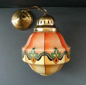 Early 20th Century Continental ART NOUVEAU / JUGENDSTIL Glass Hanging Light with Brass Fittings