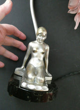 Load image into Gallery viewer, Stunning 1930s ART DECO Metal Table Lamp. Silver-Tone Kneeling Nude. Pink Glass Shade
