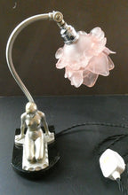 Load image into Gallery viewer, Stunning 1930s ART DECO Metal Table Lamp. Silver-Tone Kneeling Nude. Pink Glass Shade
