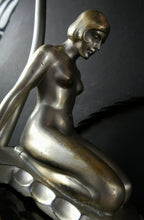 Load image into Gallery viewer, Stunning 1930s ART DECO Metal Table Lamp. Silver-Tone Kneeling Nude. Pink Glass Shade
