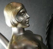 Load image into Gallery viewer, Stunning 1930s ART DECO Metal Table Lamp. Silver-Tone Kneeling Nude. Pink Glass Shade
