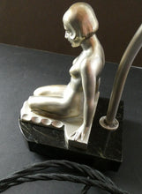 Load image into Gallery viewer, Stunning 1930s ART DECO Metal Table Lamp. Silver-Tone Kneeling Nude. Pink Glass Shade
