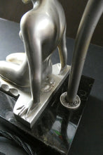 Load image into Gallery viewer, Stunning 1930s ART DECO Metal Table Lamp. Silver-Tone Kneeling Nude. Pink Glass Shade
