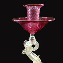Load image into Gallery viewer, LARGE Vintage VENETIAN Glass Candlestick with Dolphin Detail &amp; Gold Aventurine Flecks. Attributed to Salviati
