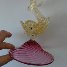 Load image into Gallery viewer, LARGE Vintage VENETIAN Glass Candlestick with Dolphin Detail &amp; Gold Aventurine Flecks. Attributed to Salviati
