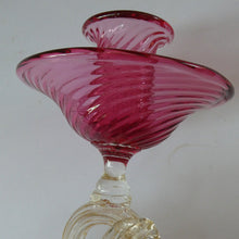 Load image into Gallery viewer, LARGE Vintage VENETIAN Glass Candlestick with Dolphin Detail &amp; Gold Aventurine Flecks. Attributed to Salviati
