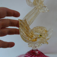 Load image into Gallery viewer, LARGE Vintage VENETIAN Glass Candlestick with Dolphin Detail &amp; Gold Aventurine Flecks. Attributed to Salviati
