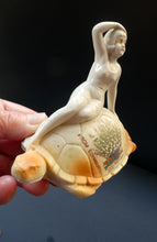 Load image into Gallery viewer, 1920s GERMAN Souvenir. Bathing Belle Riding on the Back of a Turtle. Lucky White Heather Ware Figurine EDINBURGH Location
