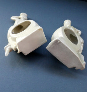 1920s GERMAN Souvenirs. PAIR of Bathing Belles Lucky White Heather Ware Figurines EDINBURGH Location