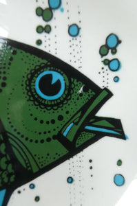 1970's AQUARIUS Oval Plate. WASHINGTON POTTERY. Quirky Green Fish