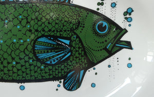 1970's AQUARIUS Oval Plate. WASHINGTON POTTERY. Quirky Green Fish