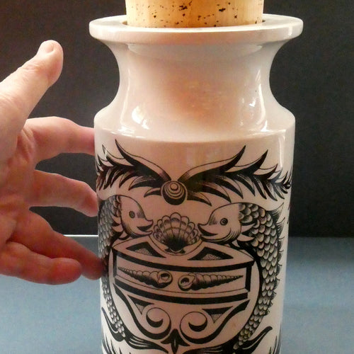 Rarer 1960s Portmeirion Storage Cannister with Dolphin Motif & Original Cork Lid