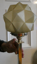 Load image into Gallery viewer, ART DECO Brass Table Lamp with Skyscraper Geometric Stepped Base; With Angular Globe Glass Shade

