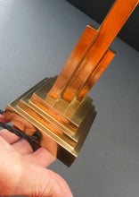Load image into Gallery viewer, ART DECO Brass Table Lamp with Skyscraper Geometric Stepped Base; With Angular Globe Glass Shade
