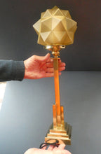 Load image into Gallery viewer, ART DECO Brass Table Lamp with Skyscraper Geometric Stepped Base; With Angular Globe Glass Shade
