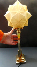 Load image into Gallery viewer, ART DECO Brass Table Lamp with Skyscraper Geometric Stepped Base; With Angular Globe Glass Shade
