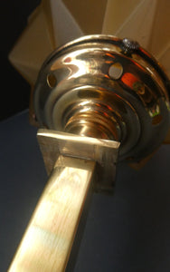 ART DECO Brass Table Lamp with Skyscraper Geometric Stepped Base; With Angular Globe Glass Shade