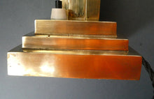 Load image into Gallery viewer, ART DECO Brass Table Lamp with Skyscraper Geometric Stepped Base; With Angular Globe Glass Shade
