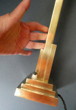 Load image into Gallery viewer, ART DECO Brass Table Lamp with Skyscraper Geometric Stepped Base; With Angular Globe Glass Shade
