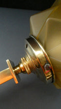 Load image into Gallery viewer, ART DECO Brass Table Lamp with Skyscraper Geometric Stepped Base; With Angular Globe Glass Shade
