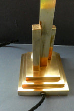 Load image into Gallery viewer, ART DECO Brass Table Lamp with Skyscraper Geometric Stepped Base; With Angular Globe Glass Shade
