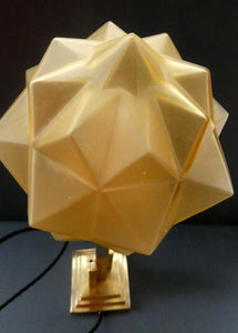 ART DECO Brass Table Lamp with Skyscraper Geometric Stepped Base; With Angular Globe Glass Shade