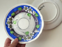 Load image into Gallery viewer, SET OF FOUR 1920s Mak Merry Hand-Painted Dessert Plates. Blue Background with Prunus Flowers. 7 inches
