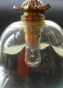 Edwardian Rise and Fall Table Lamp. Decorative Brass Lamp with Old Vaseline Glass Shade. Fully Rewired