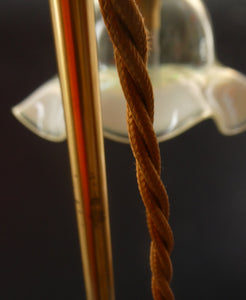 Edwardian Rise and Fall Table Lamp. Decorative Brass Lamp with Old Vaseline Glass Shade. Fully Rewired