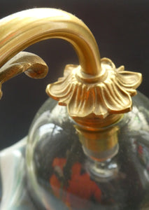 Edwardian Rise and Fall Table Lamp. Decorative Brass Lamp with Old Vaseline Glass Shade. Fully Rewired