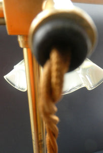 Edwardian Rise and Fall Table Lamp. Decorative Brass Lamp with Old Vaseline Glass Shade. Fully Rewired
