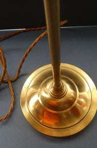 Edwardian Rise and Fall Table Lamp. Decorative Brass Lamp with Old Vaseline Glass Shade. Fully Rewired