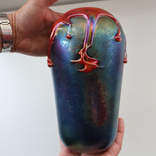 Load image into Gallery viewer, JOHN DITCHFIELD GLASFORM Large Black Lustre Vase with Dripping Red Lava Glass Decorations
