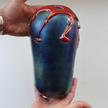 Load image into Gallery viewer, JOHN DITCHFIELD GLASFORM Large Black Lustre Vase with Dripping Red Lava Glass Decorations
